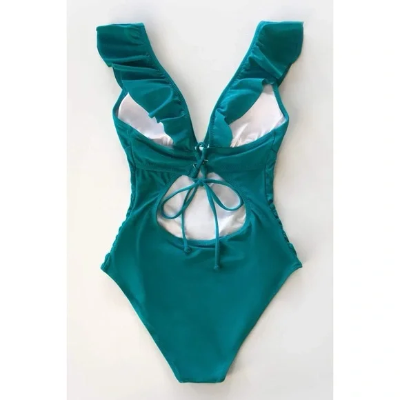 🌻 NWT Cupshe Ruffled Lace up One Piece Swimsuit - Picture 3 of 4
